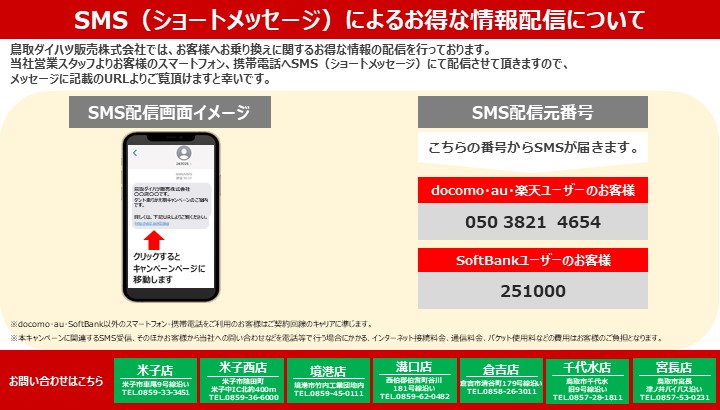 再再販！ SMS（ショートメッセージ）によるお得な情報配信について | 鳥取 菓子